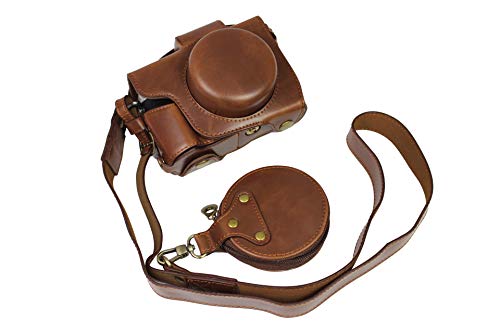 Unten öffnende Version für Olympus OM-D E-M10 Mark IV Vollschutz PU-Leder-Kameratasche mit Schultergurt Dunkelbraun von SundayZaZa