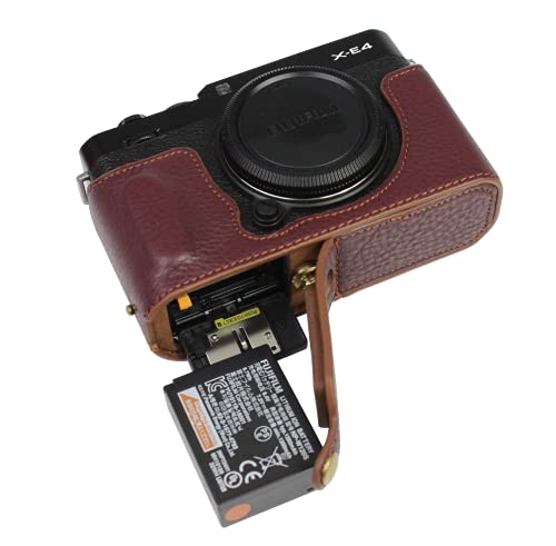 Unten öffnende obere Schicht Echtleder-Griff-Kameratasche für Fujifilm X-E4 XE4 mit Stativ-Design Dunkelbraun von SundayZaZa