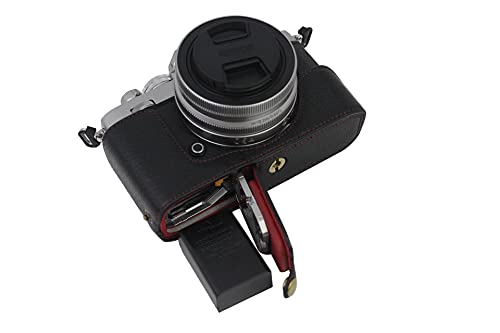 Unten öffnende obere Schicht Echtledergriff halbe Kameratasche für Nikon Z fc mit Stativ-Design Schwarz von SundayZaZa