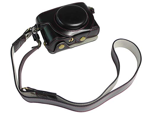 Vollschutz Bottom Opening Version Schutz PU-Leder Kameratasche Tasche für Canon PowerShot G5x Mark II mit Schultergurt Schwarz von SundayZaZa