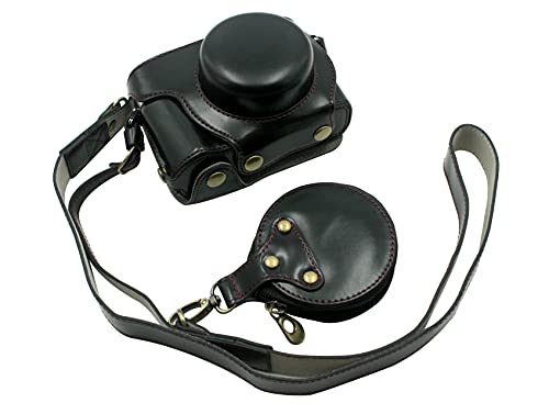 Vollschutz PU-Leder-Kameratasche mit Bodenöffnung Kompatibel mit Olympus Pen E-P7 mit 14-42 mm EZ-Objektiv Schwarz von SundayZaZa