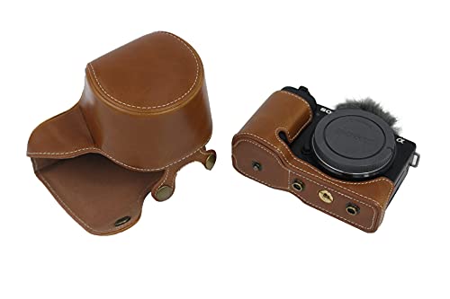Vollschutz PU-Leder-Kameratasche mit Bodenöffnung für Sony ZV-E10 mit Objektiv-Kit-Set Braun von SundayZaZa