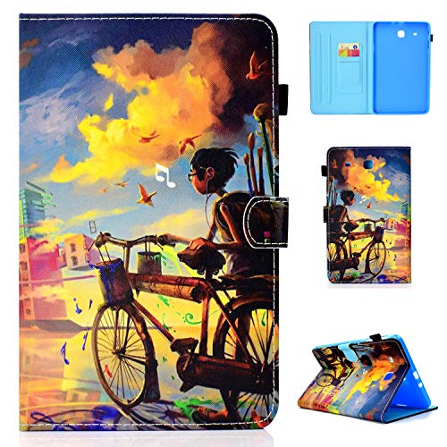 Lspcase Samsung Galaxy Tab E 9.6 Hülle PU Leder Flip Cover Stand Schutzhülle Etui Mit Stifthalter Kartenfächer und Magnetverschluß Case für Samsung Galaxy Tab E 9.6 Zoll SM-T560 T561 Eindrucksmalerei von Lspcase