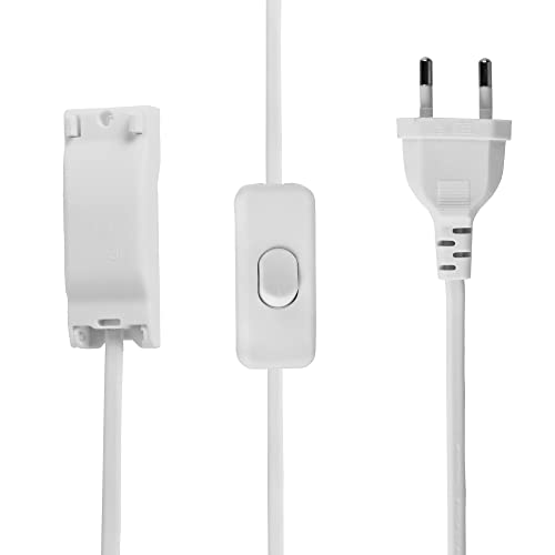 Euro Plug In Adapter für Lichtleisten, EU Stecker 2 Pin Typ C mit 3,0m Kabel+Schalter+Federklemme zum einfachen Verbinden mit vorverkabelten Deckenleuchten, nur L+N Keine Erdung Max 500W von Sundertech