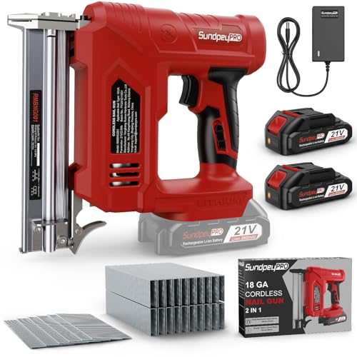 SundpeyPRO Akku Tacker Nagelpistole 21V - 2-in-1 Akku Nagler mit 2 x 2000mAh Akkus, Max. 180 Schuss pro Minute, Elektrotacker inkl. 600 Gerade Nägel und 2000 U-förmige Nägel für Polsterei Schreinerei von SundpeyPRO