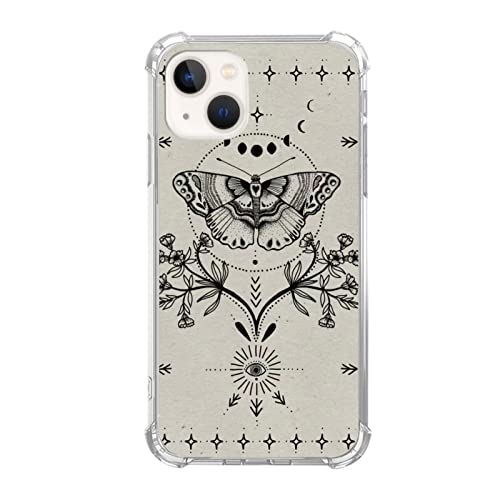 Sundwugzh Magische Motten Pflanze Hülle Kompatibel mit iPhone 14, Hexe Mond Sterne Mystische Augen Hülle für iPhone 14 für Teen Männer Frauen, Einzigartige Cool TPU Bumper Case Cover von Sundwugzh