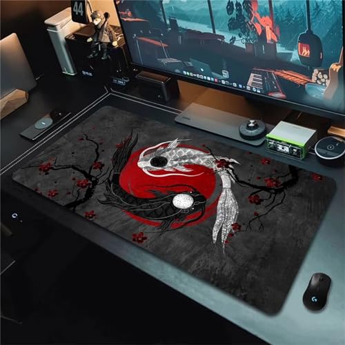 Gaming Mauspad XXL,Mousepad 1200x600x3mm,Großes Mauspad Vernähte Kanten Wassxerdicht Anti-Rutsch für PC,Laptop Verbessert Präzision und Geschwindigkei - Japanischer Schwarz-Weiß-Fisch Gaming Mauspad XXL,Mousepad 1200x600x3mm,Großes Mauspad Vernähte Kanten Wassxerdicht Anti-Rutsch für PC,Laptop Verbessert Präzision und Geschwindigkei - Japanischer Schwarz-Weiß-Fisch von Suneve