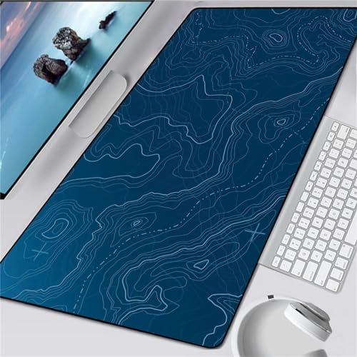 Suneve Blaue Topographie Mousepad XXL,Mauspad 700x300x3mm Gaming Mauspad mit Genähten Kanten,rutschfeste Gummimatte,wasserdichte Mauspad Desk Mat für Zuhause,Büro,Gaming Mauspad von Suneve