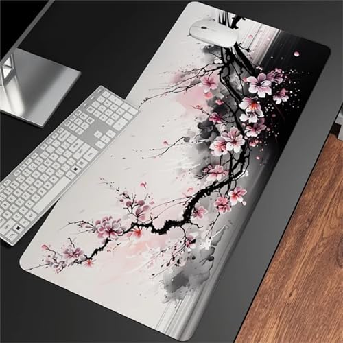 Gaming Mauspad 600x300mm Mousepad mit Anti-Rutsch Gummibasis,Glatte Oberfläche,Erweiterte XXL Tastatur Pad Große Mauspad für Schreibtisch, Laptop, Gaming Computer, Zuhause - Pflaumenblüte von Suneve