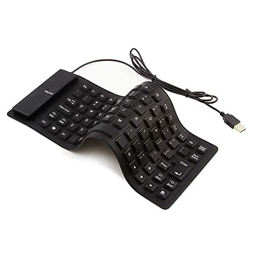Faltbare Silikon-Tastatur, USB kabelgebunden, 85 Tasten, wasserdicht, aufrollbar, geräuschlos, weiche Tastatur für PC, Notebook, Laptop (schwarz) von Sunffice