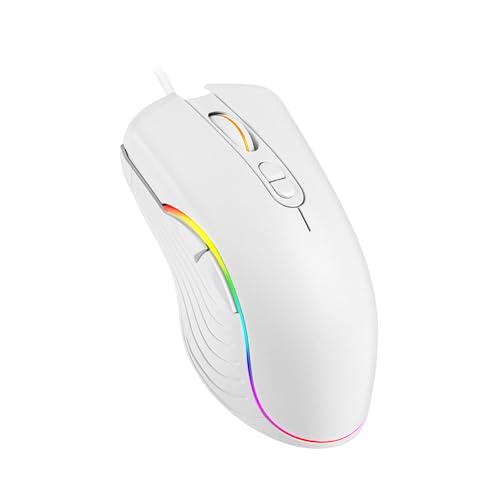 Kabelgebundene Gaming-Maus, RGB-Gaming-Maus, ergonomische LED-Hintergrundbeleuchtung, USB, Gamer-Maus, Computer, Laptop, PC, für Windows Mac Linux OS, Weiß von Sunffice