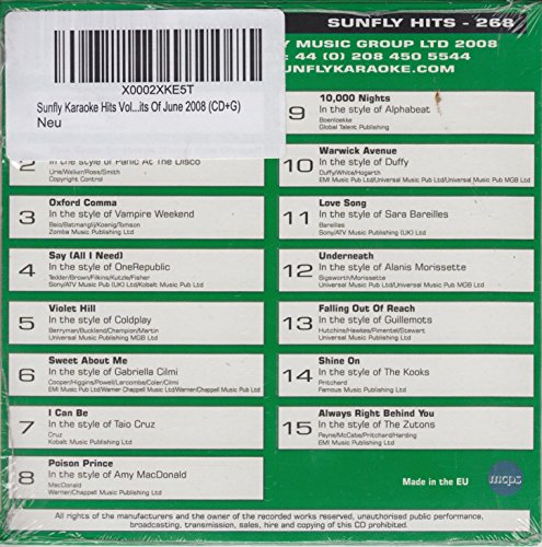 Sunfly Karaoke Hits Volume 268: Hits Of June 2008 (CD+G) von Sunfly Karaoke