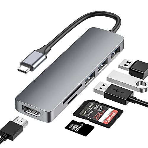 USB C Hub, 6 in 1 MacBook Adapter USB C HDMI Dock mit USB 3.0, 2 USB 2.0, TF/SD Kartenleser, USB C Adapter Hub kompatibel mit MacBook Pro/Air, Surface Pro/Go, Laptop und mehr Type C Geräten von Sungive