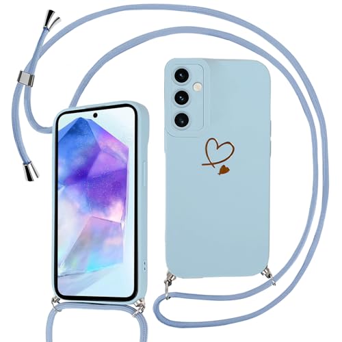 Sunily Handyhülle für Samsung Galaxy A55 5G Hülle mit Band, Handykette für Samsung A55 5G Hülle Herz Muster für Mädchen Ultra Dünn TPU Silikon Stoßfes Schutzhülle mit Kordel zum Umhängen, Blau Sunily Handyhülle für Samsung Galaxy A55 5G Hülle mit Band, Handykette für Samsung A55 5G Hülle Herz Muster für Mädchen Ultra Dünn TPU Silikon Stoßfes Schutzhülle mit Kordel zum Umhängen, Blau von Sunily