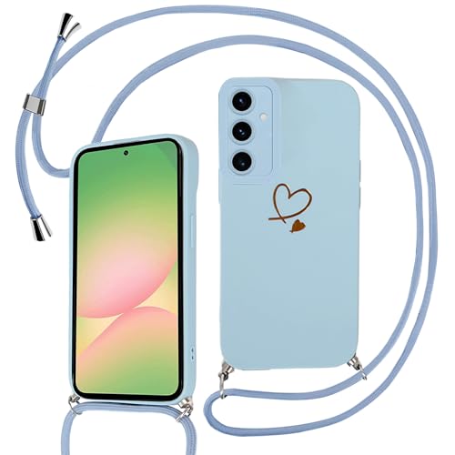 Sunily Handyhülle für Samsung Galaxy A56 5G Hülle mit Band, Handykette für Samsung A56 5G Hülle Herz Muster für Mädchen Ultra Dünn TPU Silikon Stoßfes Schutzhülle mit Kordel zum Umhängen, Blau Sunily Handyhülle für Samsung Galaxy A56 5G Hülle mit Band, Handykette für Samsung A56 5G Hülle Herz Muster für Mädchen Ultra Dünn TPU Silikon Stoßfes Schutzhülle mit Kordel zum Umhängen, Blau von Sunily