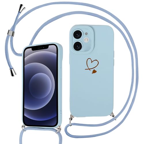 Sunily Handyhülle für iPhone 12 Hülle mit Band, Handykette für iPhone 12 Hülle Herz Muster für Mädchen Ultra Dünn TPU Silikon Stoßfes Schutzhülle mit Kordel zum Umhängen, Blau Sunily Handyhülle für iPhone 12 Hülle mit Band, Handykette für iPhone 12 Hülle Herz Muster für Mädchen Ultra Dünn TPU Silikon Stoßfes Schutzhülle mit Kordel zum Umhängen, Blau von Sunily