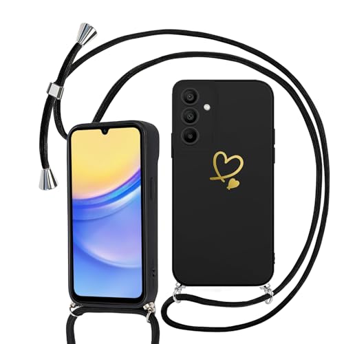 Sunily Handykette für Samsung Galaxy A15 4G / 5G Hülle mit Band, Handyhülle für Samsung A15 Hülle Herz Muster für Mädchen Ultra Dünn TPU Silikon Stoßfes Schutzhülle mit Kordel zum Umhängen, Schwarz Sunily Handykette für Samsung Galaxy A15 4G / 5G Hülle mit Band, Handyhülle für Samsung A15 Hülle Herz Muster für Mädchen Ultra Dünn TPU Silikon Stoßfes Schutzhülle mit Kordel zum Umhängen, Schwarz von Sunily