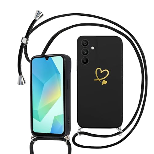 Sunily Handykette für Samsung Galaxy A16 4G / 5G Hülle mit Band, Handyhülle für Samsung A16 5G Hülle Herz Muster für Mädchen Ultra Dünn TPU Silikon Stoßfes Schutzhülle mit Kordel zum Umhängen, Schwarz Sunily Handykette für Samsung Galaxy A16 4G / 5G Hülle mit Band, Handyhülle für Samsung A16 5G Hülle Herz Muster für Mädchen Ultra Dünn TPU Silikon Stoßfes Schutzhülle mit Kordel zum Umhängen, Schwarz von Sunily