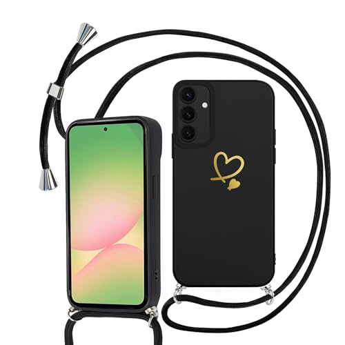 Sunily Handykette für Samsung Galaxy A56 5G Hülle mit Band, Handyhülle für Samsung A56 5G Hülle Herz Muster für Mädchen Ultra Dünn TPU Silikon Stoßfes Schutzhülle mit Kordel zum Umhängen, Schwarz Sunily Handykette für Samsung Galaxy A56 5G Hülle mit Band, Handyhülle für Samsung A56 5G Hülle Herz Muster für Mädchen Ultra Dünn TPU Silikon Stoßfes Schutzhülle mit Kordel zum Umhängen, Schwarz von Sunily