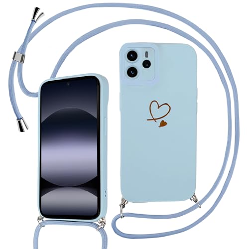 Sunily Handykette für Xiaomi Redmi Note 14 5G Hülle mit Band (Nicht für 4G), Handyhülle für Redmi Note 14 Hülle Herz Muster für Mädchen TPU Silikon Stoßfes Schutzhülle mit Kordel zum Umhängen, Blau von Sunily