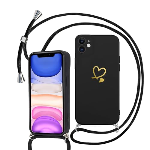 Sunily Handykette für iPhone 11 Hülle mit Band, Handyhülle für iPhone 11 Hülle Herz Muster für Mädchen Ultra Dünn TPU Silikon Stoßfes Schutzhülle mit Kordel zum Umhängen, Schwarz Sunily Handykette für iPhone 11 Hülle mit Band, Handyhülle für iPhone 11 Hülle Herz Muster für Mädchen Ultra Dünn TPU Silikon Stoßfes Schutzhülle mit Kordel zum Umhängen, Schwarz von Sunily