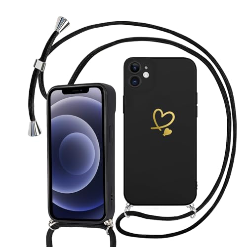 Sunily Handykette für iPhone 12 Hülle mit Band, Handyhülle für iPhone 12 Hülle Herz Muster für Mädchen Ultra Dünn TPU Silikon Stoßfes Schutzhülle mit Kordel zum Umhängen, Schwarz Sunily Handykette für iPhone 12 Hülle mit Band, Handyhülle für iPhone 12 Hülle Herz Muster für Mädchen Ultra Dünn TPU Silikon Stoßfes Schutzhülle mit Kordel zum Umhängen, Schwarz von Sunily