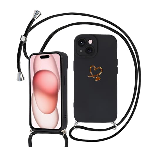 Sunily Handykette für iPhone 15 Hülle mit Band, Handyhülle für iPhone 15 Hülle Herz Muster für Mädchen Ultra Dünn TPU Silikon Stoßfes Schutzhülle mit Kordel zum Umhängen, Schwarz Sunily Handykette für iPhone 15 Hülle mit Band, Handyhülle für iPhone 15 Hülle Herz Muster für Mädchen Ultra Dünn TPU Silikon Stoßfes Schutzhülle mit Kordel zum Umhängen, Schwarz von Sunily