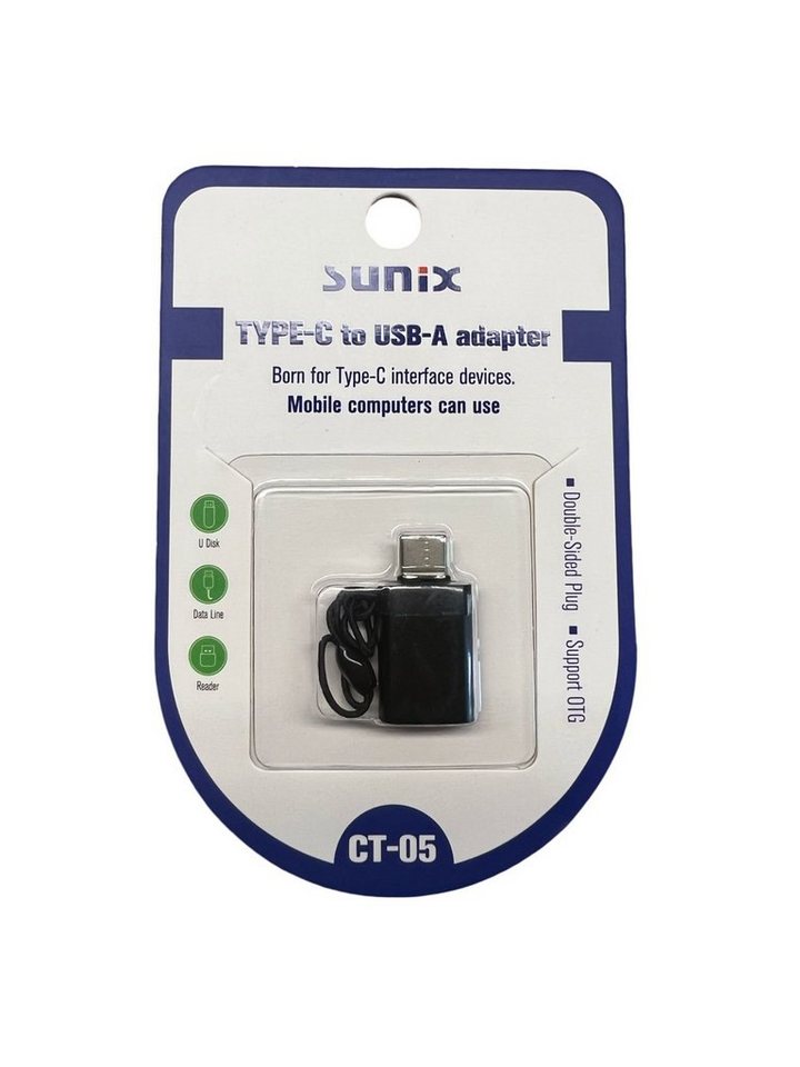 Sunix Adapter Typ-C Buchse auf USB-A wandelt Typ-C zu USB-A Schwarz USB-Adapter von Sunix