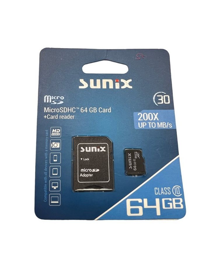 Sunix Speicherkarte Karte 64GB / 128GB Class 10 UHS-I Adapter bis 200 MB/s Speicherkarte (64 GB) von Sunix