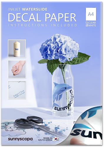 Sunnyscopa Wasserschiebefolie für Tintenstrahldrucker - Weiß, A4, 100 Blätter - Personalisierte Transferfolie - Bedruckbares DIY Aufklebepapier von Sunnyscopa