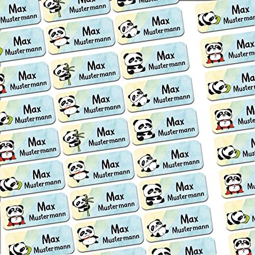 120 Stück personalisierte Namensaufkleber für Schulsache. Für Kinder Schule und Kindergarten zum Markieren von Gegenständen (Panda) Maße 3,0 cm x 1,3 cm von Sunnywall