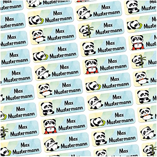 60 Stück personalisierte Namensaufkleber für Schulsache. Für Kinder Schule und Kindergarten zum Markieren von Gegenständen (Panda) Maße 4,8x1,6cm von Sunnywall