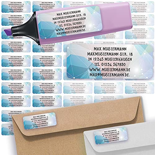 Adress-Etiketten - Adress-Aufkleber Sticker Namensaufkleber mit Ihrem Wunschtext 57x 23mm, für 1 bis 5 Zeilen Text - 45 Stück – 45 Hintergründe zur Auswahl (14 Modern Blaugrau blue gray) von Sunnywall
