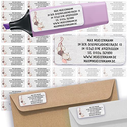 Adress-Etiketten - Adress-Aufkleber Sticker Namensaufkleber mit Ihrem Wunschtext 57x 23mm, für 1 bis 5 Zeilen Text - 45 Stück – 45 Hintergründe zur Auswahl (16 Maus Mouse) von Sunnywall