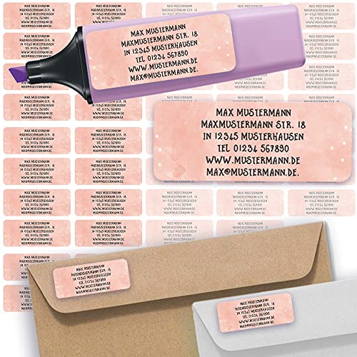Adress-Etiketten - Adress-Aufkleber Sticker Namensaufkleber mit Ihrem Wunschtext 57x 23mm, für 1 bis 5 Zeilen Text - 45 Stück – 45 Hintergründe zur Auswahl (32 Watercolor) von Sunnywall