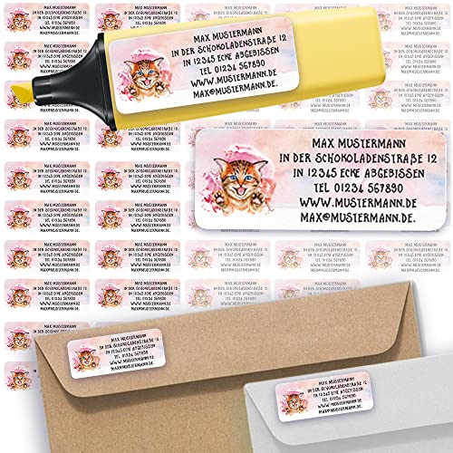 Adress-Etiketten - Adress-Aufkleber Sticker Namensaufkleber mit Ihrem Wunschtext 57x 23mm, für 1 bis 5 Zeilen Text - 45 Stück – 45 Hintergründe zur Auswahl (37 Katze Cat) von Sunnywall