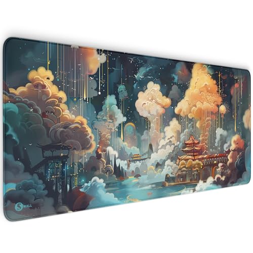 Gaming Mauspad XXL - 4 mm Dicke, Ultra-Glatte Oberfläche, Mousepad mit vernähten Rändern, rutschfest, modern, langlebiges Gaming Setup inkl. Desktop Wallpaper (Dreamy Asia, 900 x 400 x 4 mm) von Sunnywall