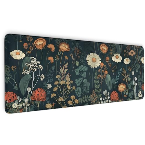 Gaming Mauspad XXL - 4 mm Dicke, Ultra-Glatte Oberfläche, Mousepad mit vernähten Rändern, rutschfest, modern, langlebiges Gaming Setup inkl. Desktop Wallpaper (Floral Garden, 800 x 300 x 4 mm) von Sunnywall