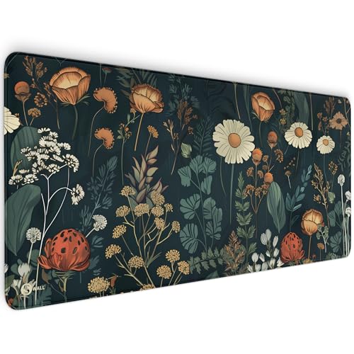 Gaming Mauspad XXL - 4 mm Dicke, Ultra-Glatte Oberfläche, Mousepad mit vernähten Rändern, rutschfest, modern, langlebiges Gaming Setup inkl. Desktop Wallpaper (Floral Garden, 900 x 400 x 4 mm) von Sunnywall