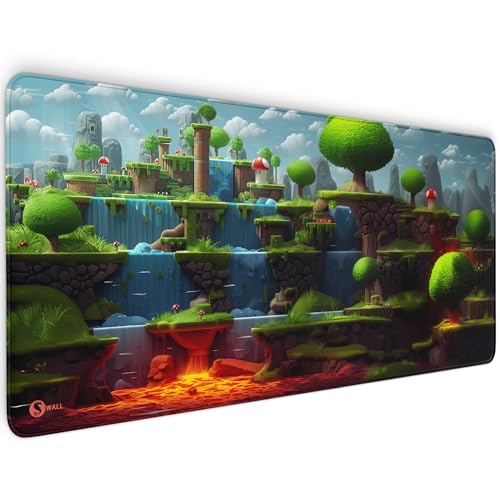 Gaming Mauspad XXL - 4 mm Dicke, Ultra-Glatte Oberfläche, Mousepad mit vernähten Rändern, rutschfest, modern, langlebiges Gaming Setup inkl. Desktop Wallpaper (Game 2D World, 900 x 400 x 4 mm) von Sunnywall