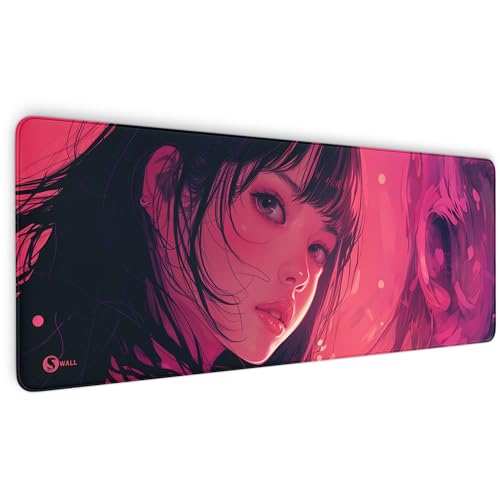 Gaming Mauspad XXL - 4 mm Dicke, Ultra-Glatte Oberfläche, Mousepad mit vernähten Rändern, rutschfest, modern, langlebiges Gaming Setup inkl. Desktop Wallpaper (Girl in Pink, 800 x 300 x 4 mm) von Sunnywall