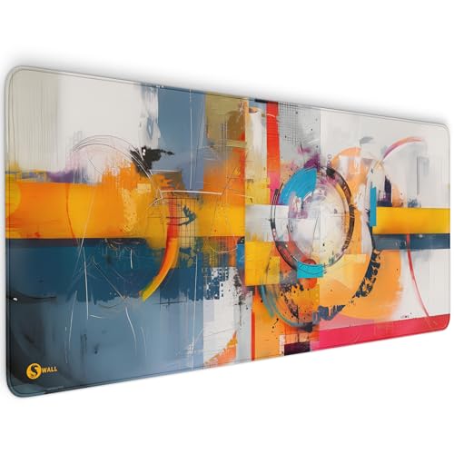 Gaming Mauspad XXL - 4 mm Dicke, Ultra-Glatte Oberfläche, Mousepad mit vernähten Rändern, rutschfest, modern, langlebiges Gaming Setup inkl. Desktop Wallpaper (Modern Art, 900 x 400 x 4 mm) von Sunnywall
