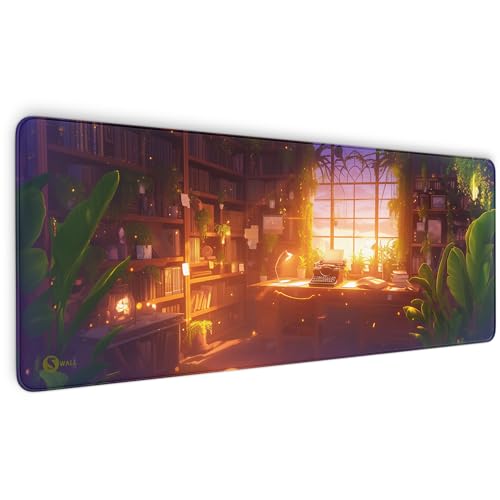 Gaming Mauspad XXL - 4 mm Dicke, Ultra-Glatte Oberfläche, Mousepad mit vernähten Rändern, rutschfest, modern, langlebiges Gaming Setup inkl. Desktop Wallpaper (Studyroom Lofi, 800 x 300 x 4 mm) von Sunnywall