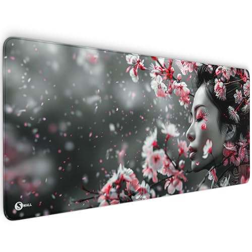 Gaming Mauspad XXL - 4 mm Premium-Dicke, Ultra-Glatte Oberfläche, Mousepad mit vernähten Rändern, rutschfest - stylisch & langlebig für Dein Gaming Setup (Asian Girl Sakura, 900 x 400 x 4 mm) von Sunnywall