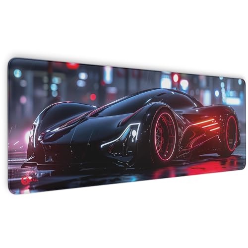 Gaming Mauspad XXL - 4 mm Premium-Dicke, Ultra-Glatte Oberfläche, Mousepad mit vernähten Rändern, rutschfest - stylisch & langlebig für Dein Gaming Setup (Black Red Car, 800 x 300 x 4 mm) von Sunnywall