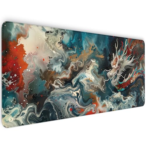 Gaming Mauspad XXL - 4 mm Premium-Dicke, Ultra-Glatte Oberfläche, Mousepad mit vernähten Rändern, rutschfest - stylisch & langlebig für Dein Gaming Setup (Chinese Dragon, 900 x 400 x 4 mm) von Sunnywall