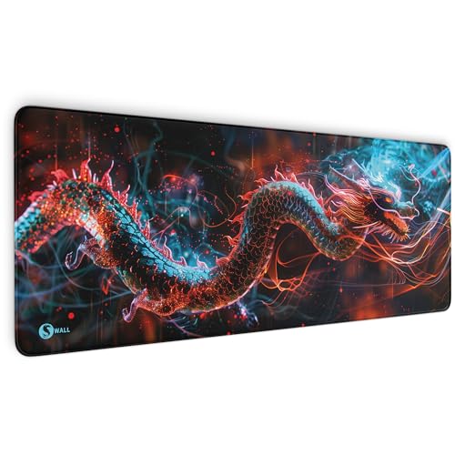 Gaming Mauspad XXL - 4 mm Premium-Dicke, Ultra-Glatte Oberfläche, Mousepad mit vernähten Rändern, rutschfest - stylisch & langlebig für Dein Gaming Setup (Chinese Dragon Glow, 800 x 300 x 4 mm) von Sunnywall