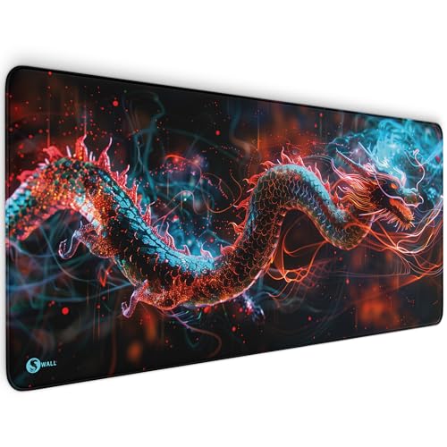 Gaming Mauspad XXL - 4 mm Premium-Dicke, Ultra-Glatte Oberfläche, Mousepad mit vernähten Rändern, rutschfest - stylisch & langlebig für Dein Gaming Setup (Chinese Dragon Glow, 900 x 400 x 4 mm) von Sunnywall