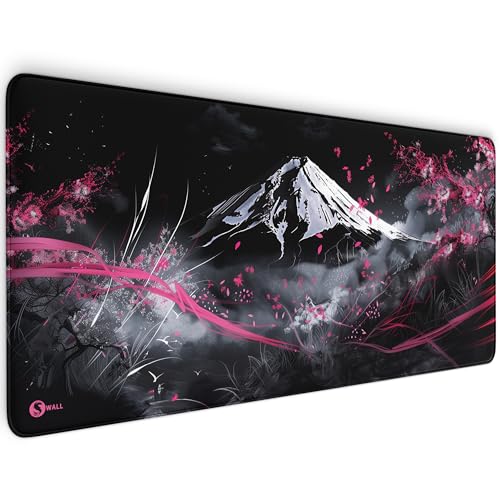 Gaming Mauspad XXL - 4 mm Premium-Dicke, Ultra-Glatte Oberfläche, Mousepad mit vernähten Rändern, rutschfest - stylisch & langlebig für Dein Gaming Setup (Japanese Mountain Sakura, 900 x 400 x 4 mm) von Sunnywall