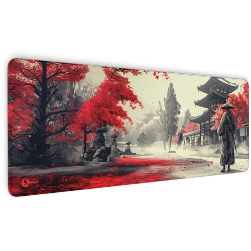 Gaming Mauspad XXL - 4 mm Premium-Dicke, Ultra-Glatte Oberfläche, Mousepad mit vernähten Rändern, rutschfest - stylisch & langlebig für Dein Gaming Setup (Samurai Ronan Red, 800 x 300 x 4 mm) von Sunnywall